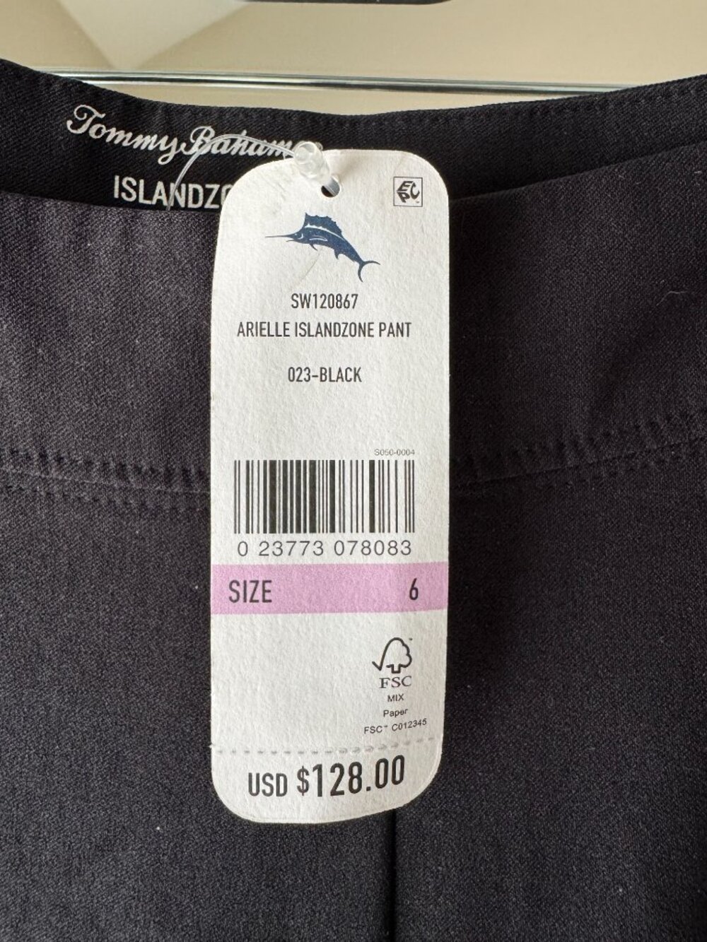 NWT Tommy Bahama Arielle IslandZone Black Pants Women's Size 6